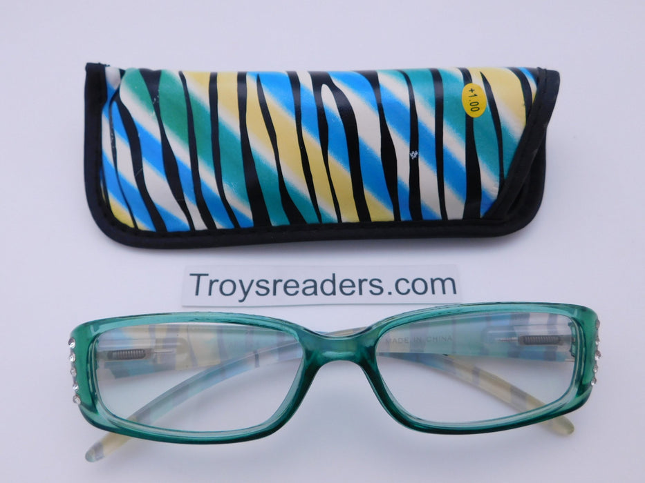 Colorful Animal Print Readers With Case in Four Colors Reader with Display Green +1.00 