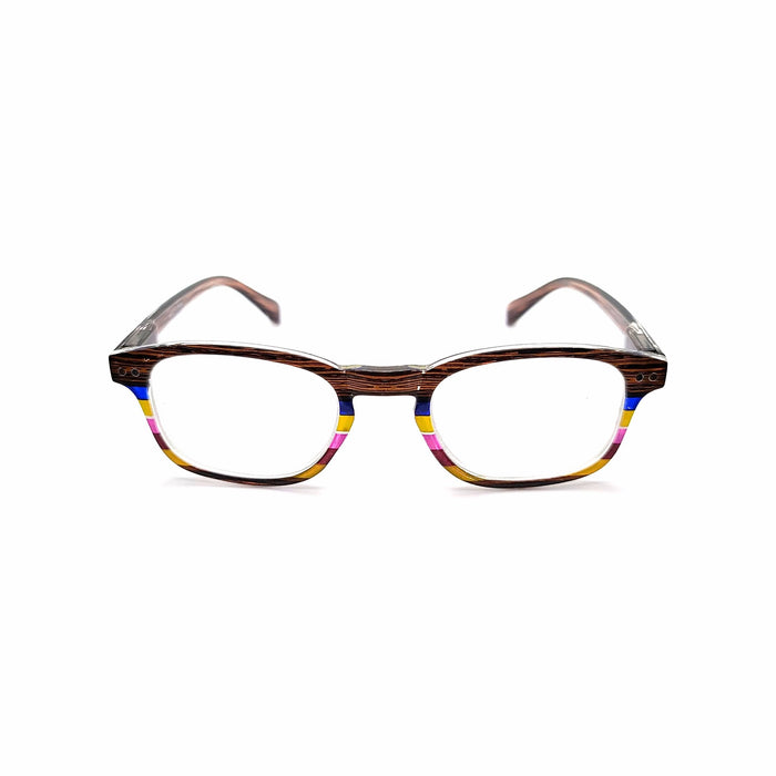 Colorful Retro Wood High Power Reading Glasses Eyeglasses +4.00 Brown 