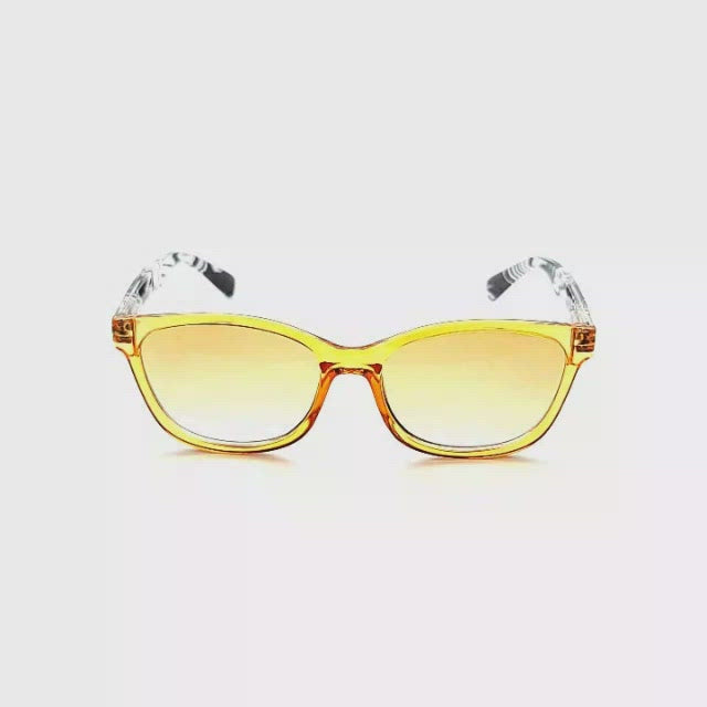 Zen Cat Eye Spring Hinge Reading Sunglasses With Colorful Fully Magnified Lenses orange frames