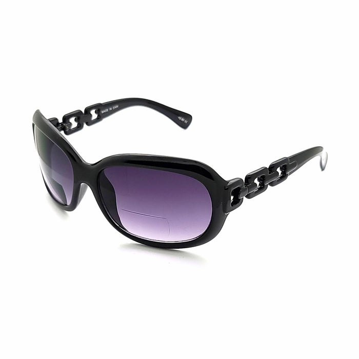 Dame Ladies Premium Large Frame Chain Temple Bifocal Reading Sunglasses Lifetime Guarantee Eyewear 