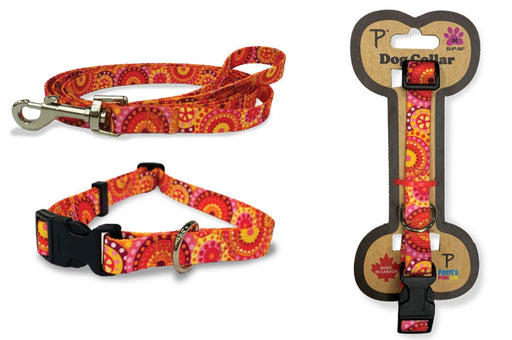 Dog Collar and Leash in BOHO Pink and Orange Circles Dog Collar 