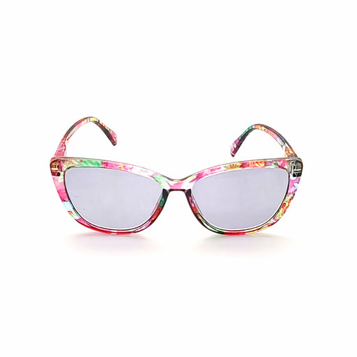 Dolly Colorful Cateye Reading Sunglasses with Fully Magnified lenses in Solid and Floral Prints Fully Magnified Reading Sunglasses Pink Floral +1.50 