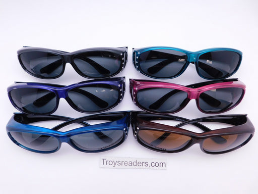 Polarized Double Temple Rhinestone Fits-Over Sunglasses in Six Colors Fit Over Sunglasses 