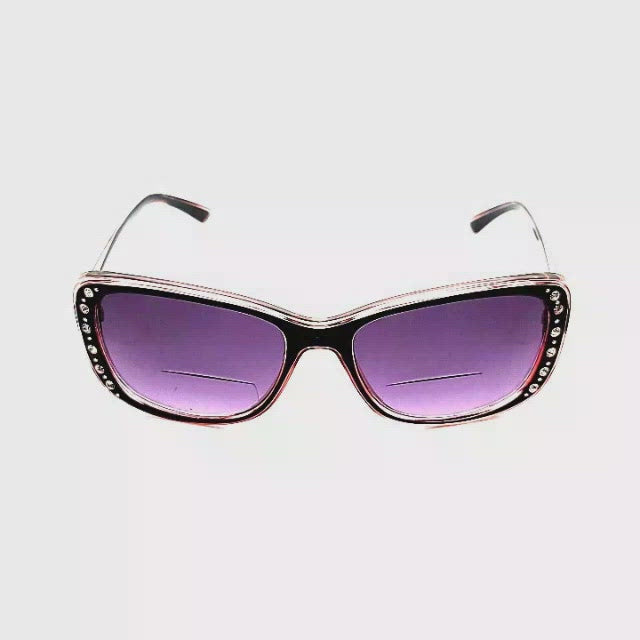 Fox Rhinestone Glitz Bifocal Reading Sunglasses Pink Frame