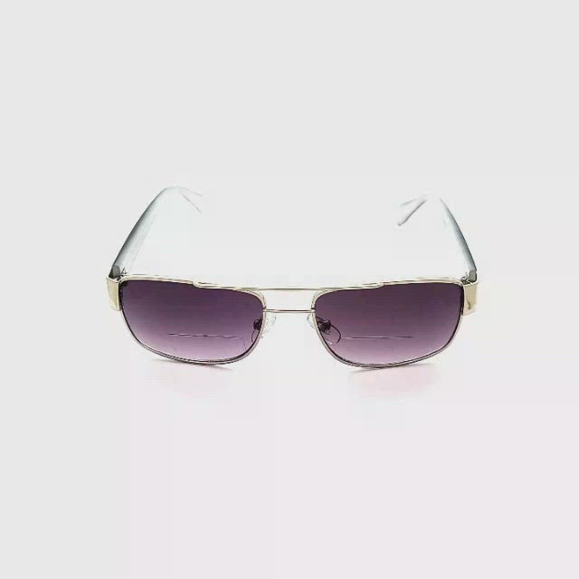 Grandstand Square Aviator Metal Bifocal Reading Sunglasses Silver Frame