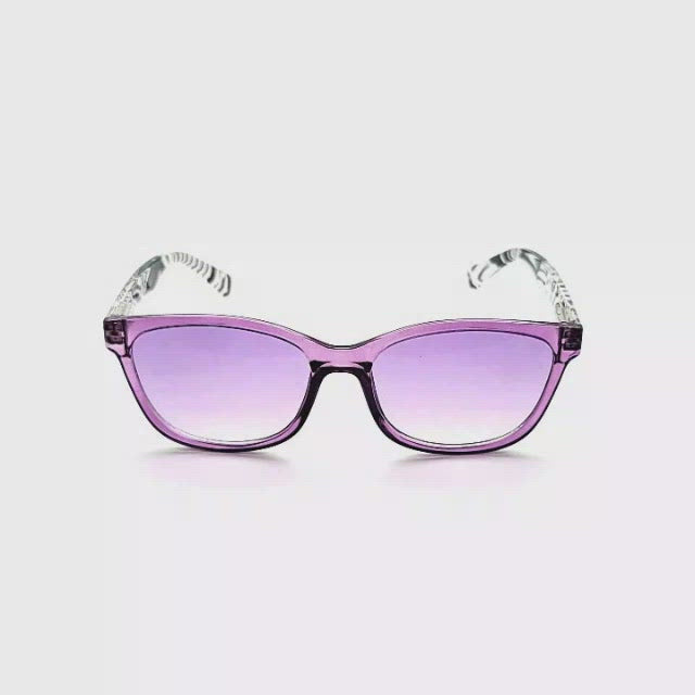 Zen Cat Eye Spring Hinge Reading Sunglasses With Colorful Fully Magnified Lenses purple frames