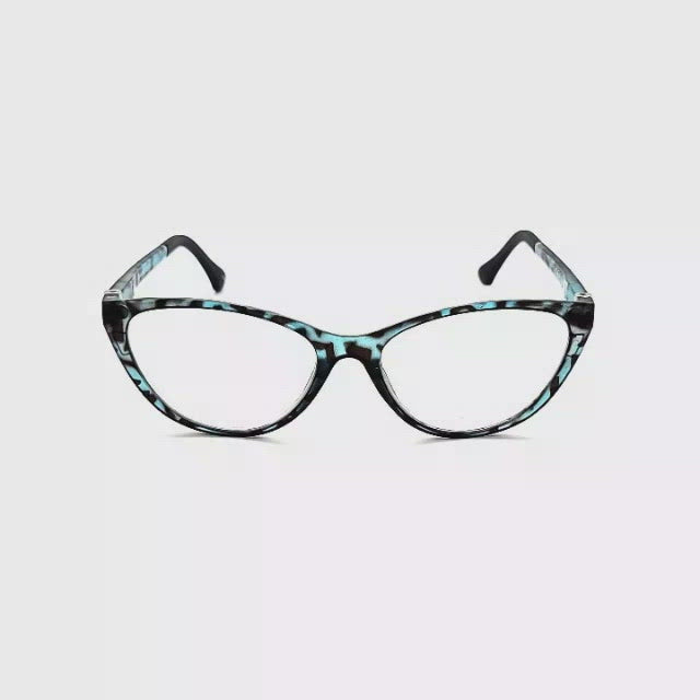 The Queen Cateye Reading Glasses with Fully Magnified Lenses and Magnetic Polarized Clip on blue frame no clip on