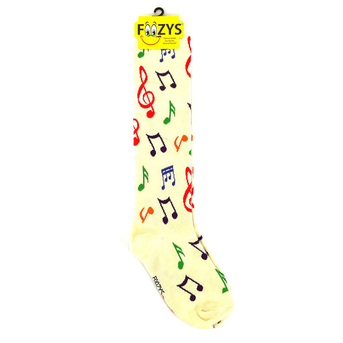 Foozys Knee High Socks Music Notes Socks Cream 