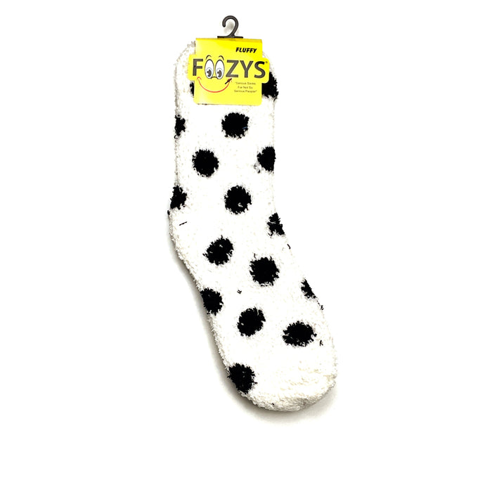 Foozys Unisex Fluffy Dots Socks White with Black Dots 