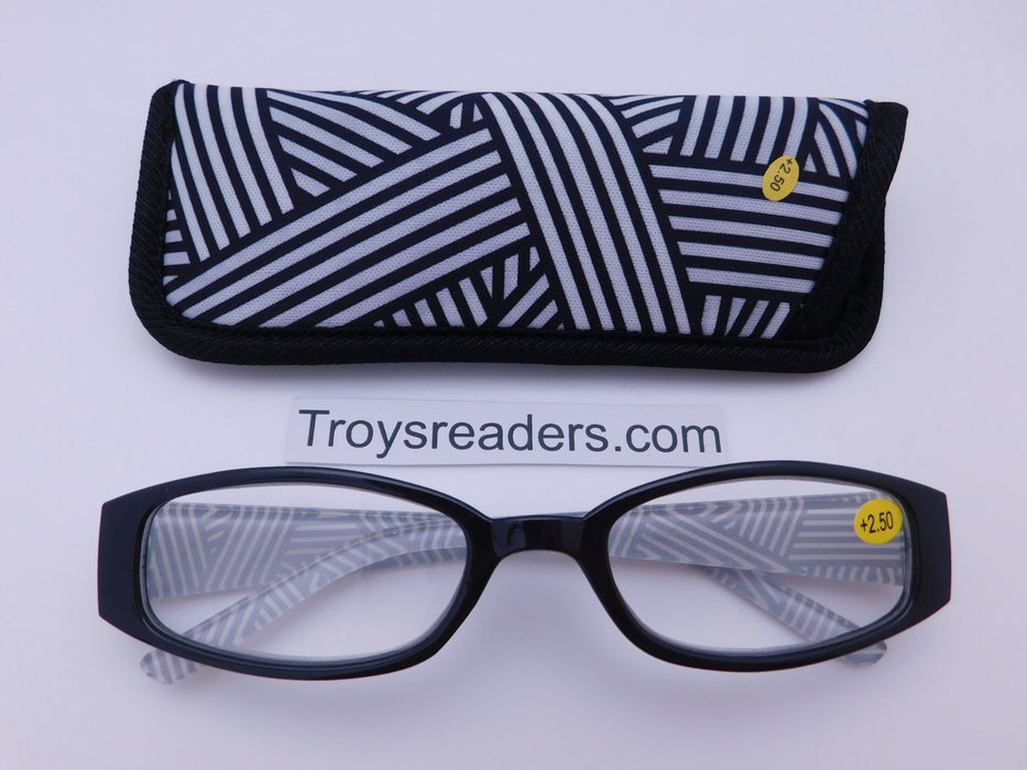 Geometric Design Readers With Case in Five Colors Reader with Display Black +1.25 