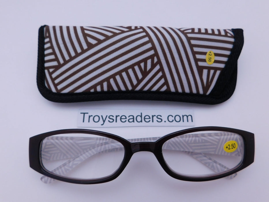 Geometric Design Readers With Case in Five Colors Reader with Display Brown +1.00 