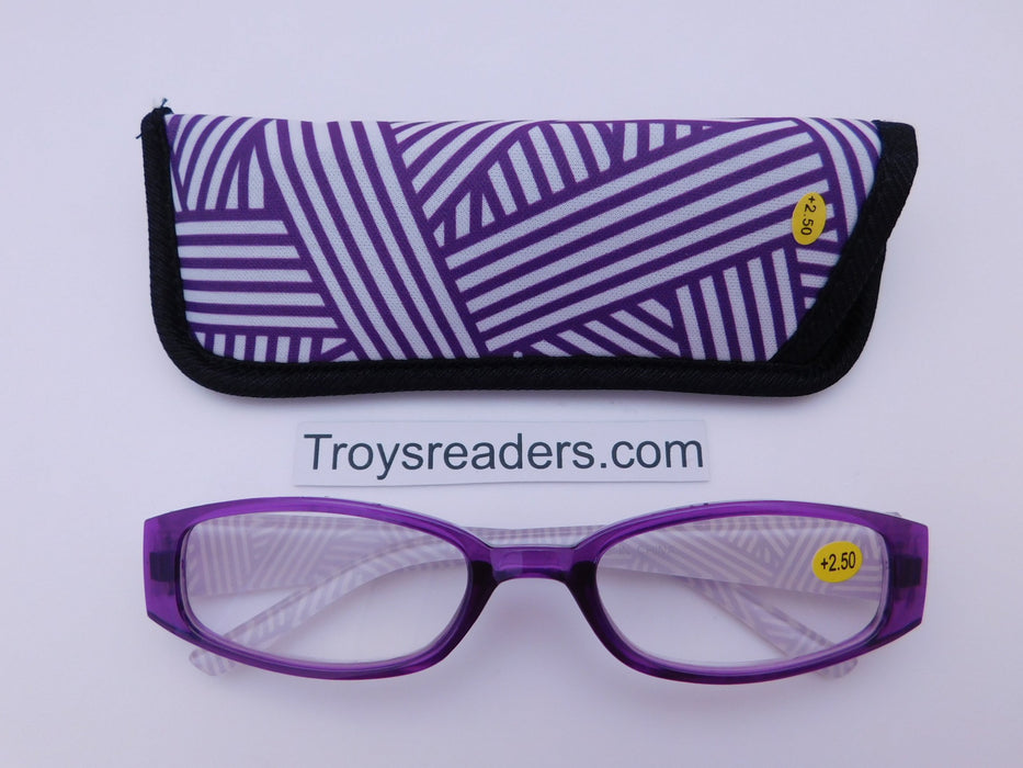 Geometric Design Readers With Case in Five Colors Reader with Display Purple +1.25 