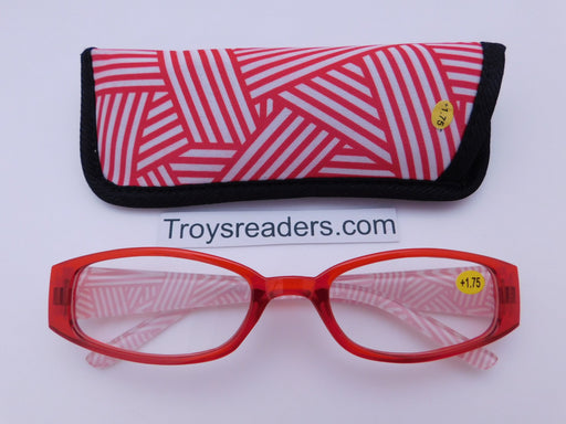 Geometric Design Readers With Case in Five Colors Reader with Display Red +1.00 