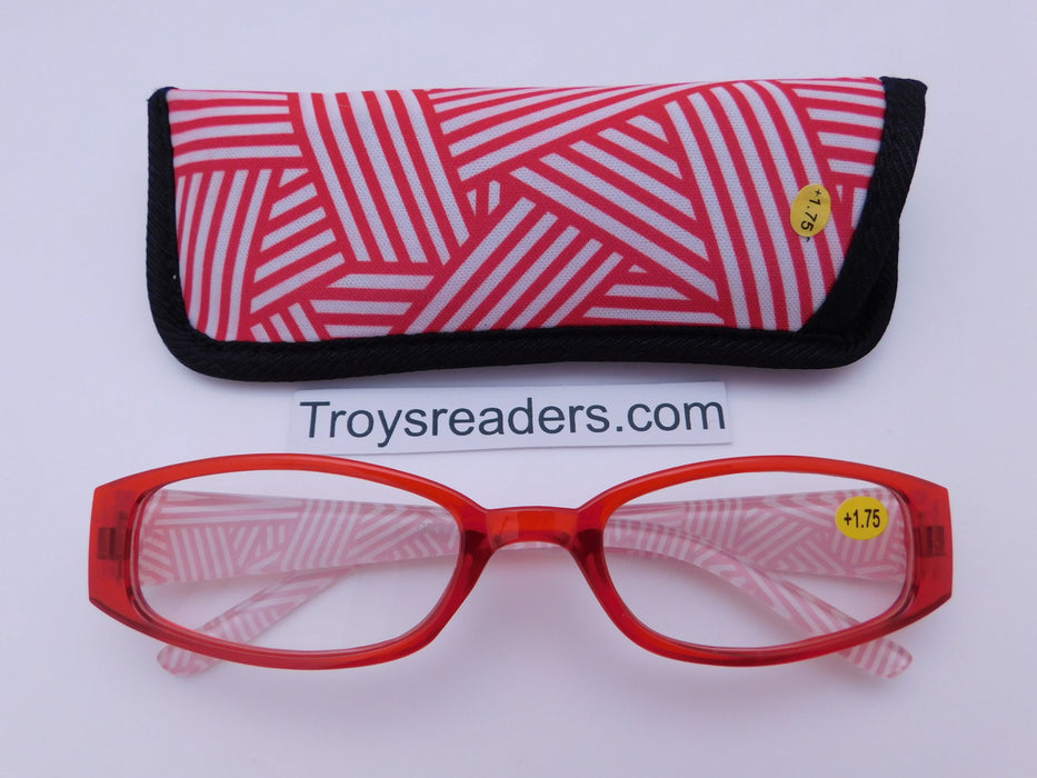 Geometric Design Readers With Case in Five Colors Reader with Display Red +1.00 