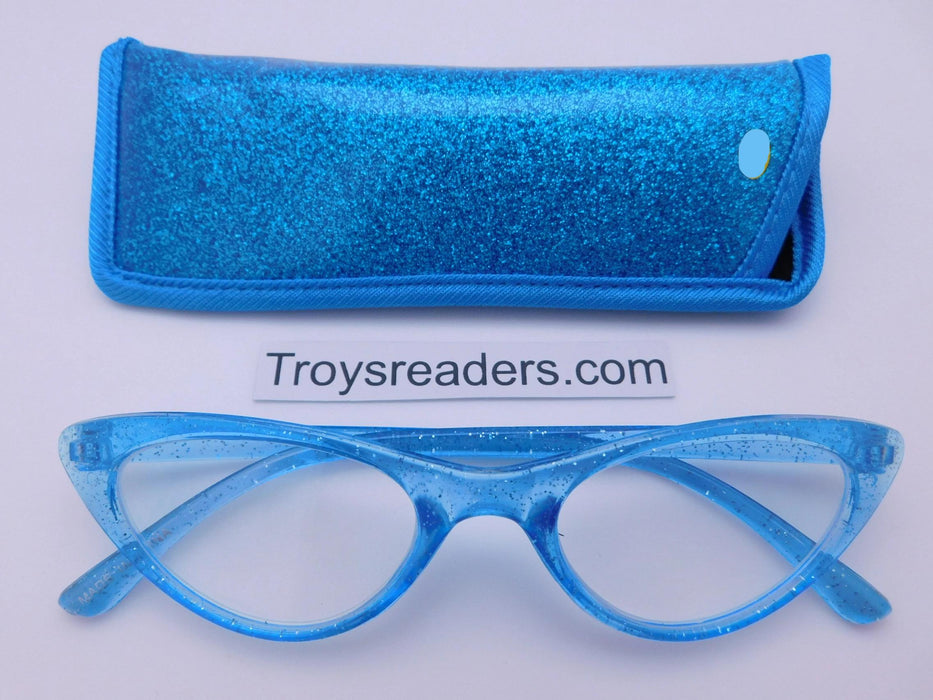Glitter Cateye Readers With Case in Four Colors Reader with Display Blue +1.25 