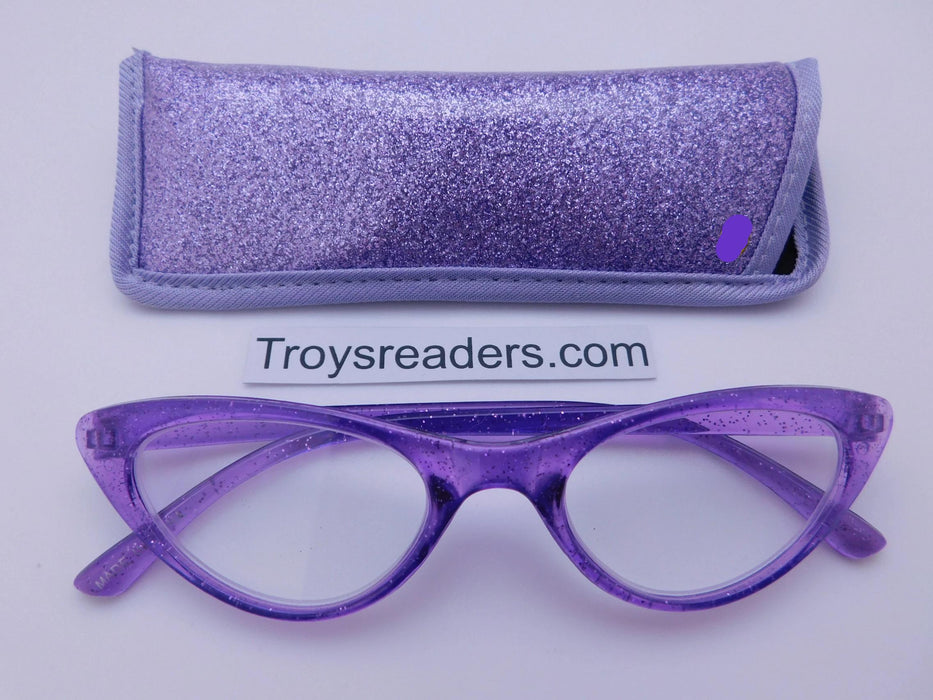 Glitter Cateye Readers With Case in Four Colors Reader with Display Purple +1.50 