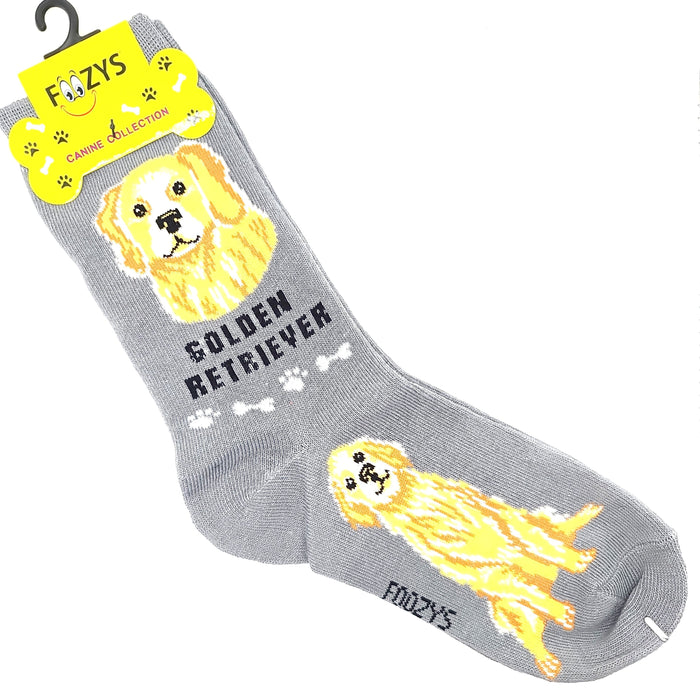 Golden Retriever Socks Foozys Unisex Crew Socks Gray 
