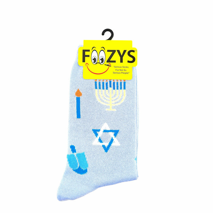 Hanukkah Socks Foozys Unisex Crew Socks Blue 