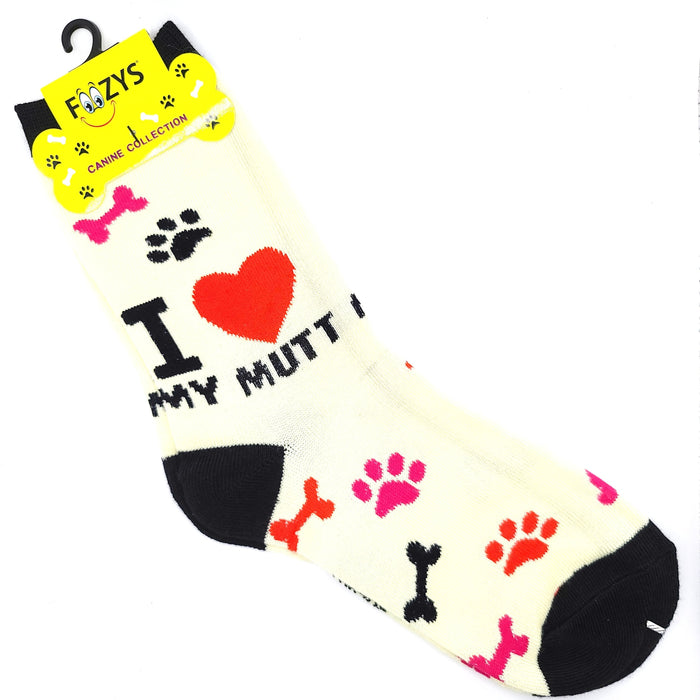 I Love My Mutt Socks Foozys Unisex Crew Socks Cream 