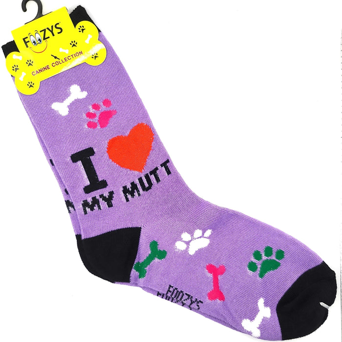 I Love My Mutt Socks Foozys Unisex Crew Socks Purple 