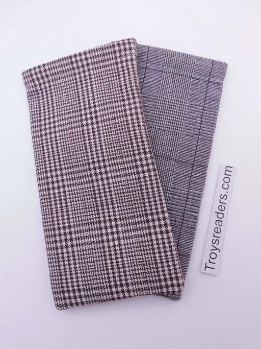 Large Squeeze Top Brown Houndstooth Sunglasses Case With Attached Microfiber Cloth in Two Colors Cases 