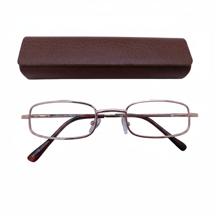 Magnetic Leather Metal Readers With Case in Four Colors Reader with Display Brown +1.00 