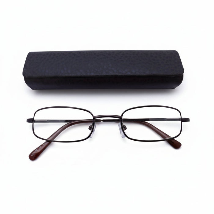 Magnetic Leather Metal Readers With Case in Four Colors Reader with Display Dark Brown +1.00 