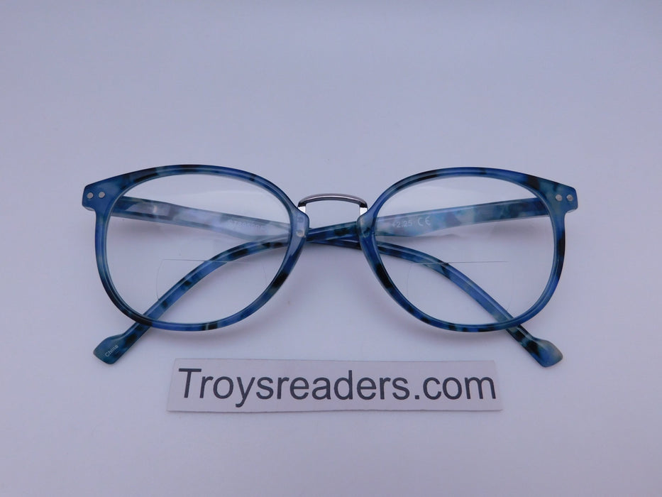 Metal Bridge Clear Bifocal Reading Glasses in Four Colors Clear Bi-focal Blue Marble +1.50 