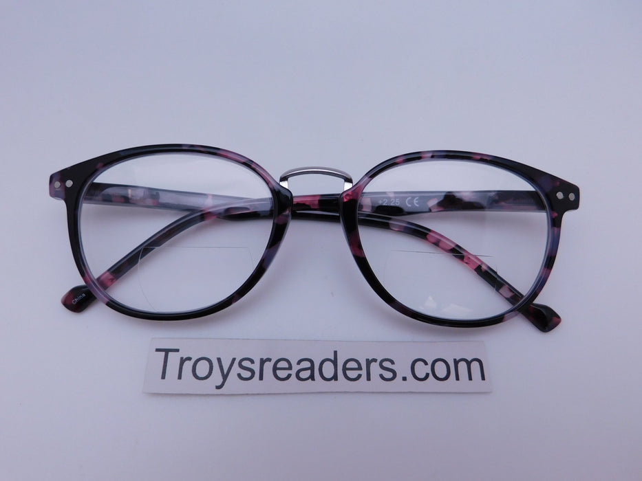 Metal Bridge Clear Bifocal Reading Glasses in Four Colors Clear Bi-focal Pink Marble +1.00 