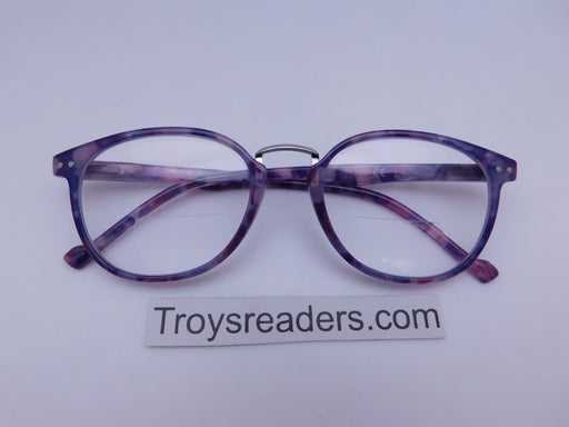 Metal Bridge Clear Bifocal Reading Glasses in Four Colors Clear Bi-focal Purple Marble +1.75 