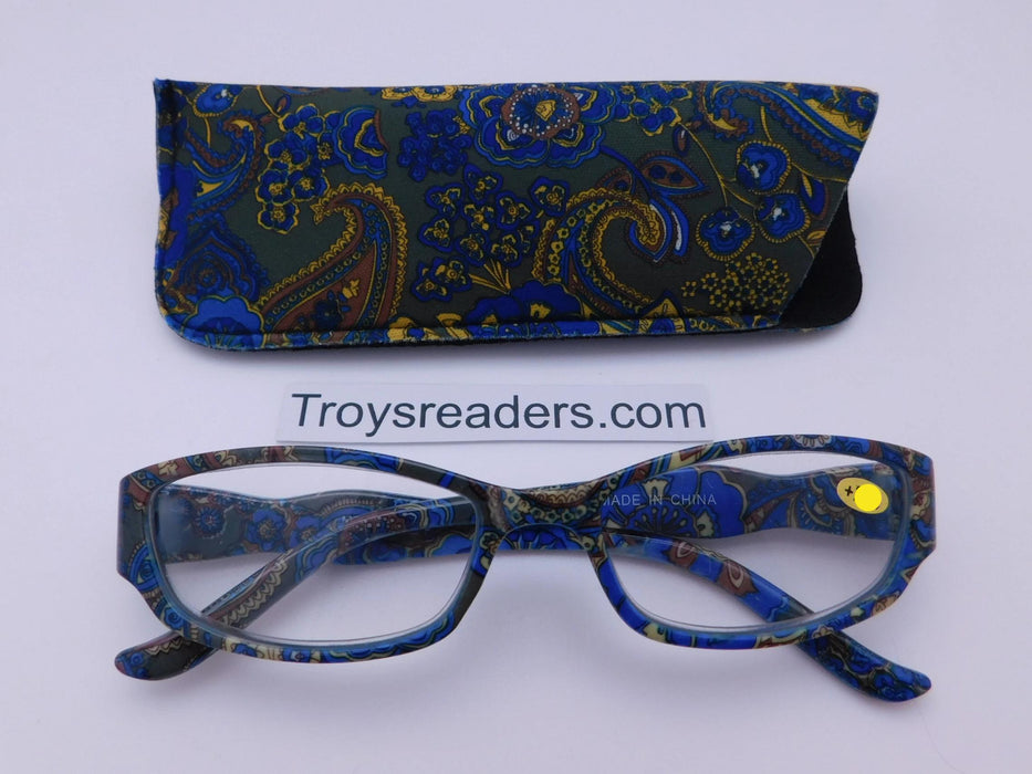 Multiple Print Design Readers With Case in Four Colors Reader with Display Green Paisley +1.50 