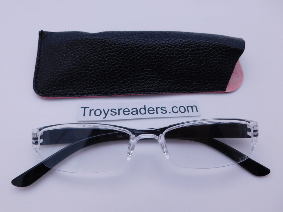 Pastel Rimless Readers With Case in Five Colors Reader with Display Black +1.25 