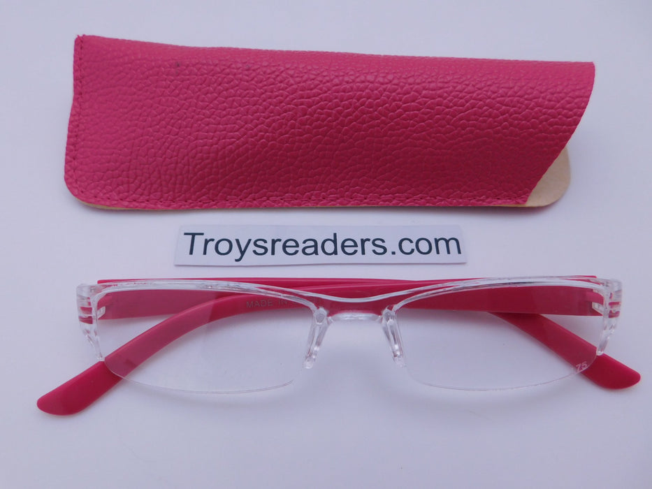 Pastel Rimless Readers With Case in Five Colors Reader with Display Pink +1.25 