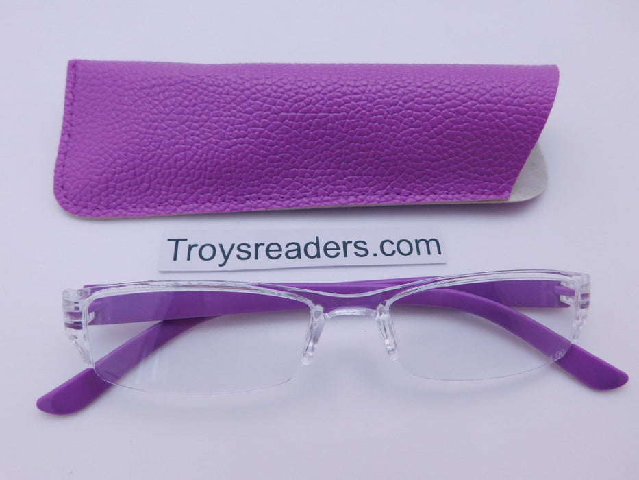 Pastel Rimless Readers With Case in Five Colors Reader with Display Purple +1.00 
