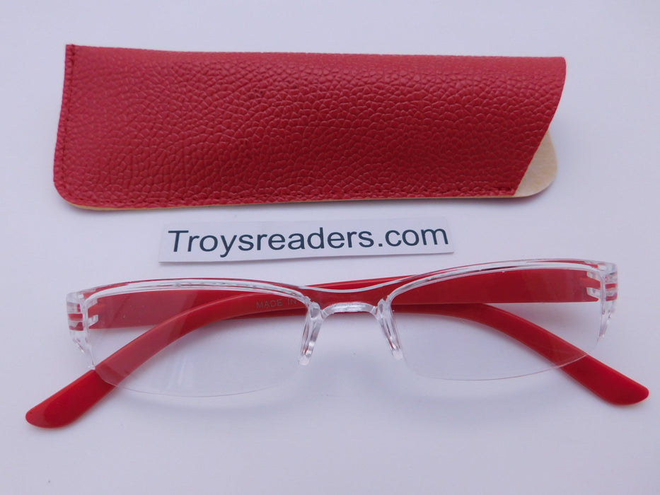 Pastel Rimless Readers With Case in Five Colors Reader with Display Red +1.25 