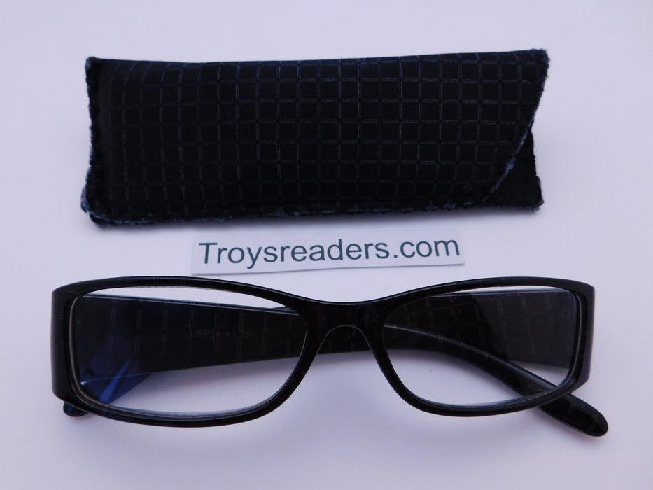 Plaid Print Readers With Case in Five Colors Reader with Display Black +1.25 