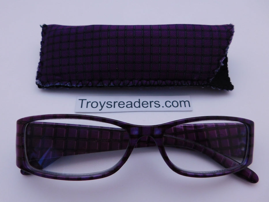 Plaid Print Readers With Case in Five Colors Reader with Display Purple +1.50 