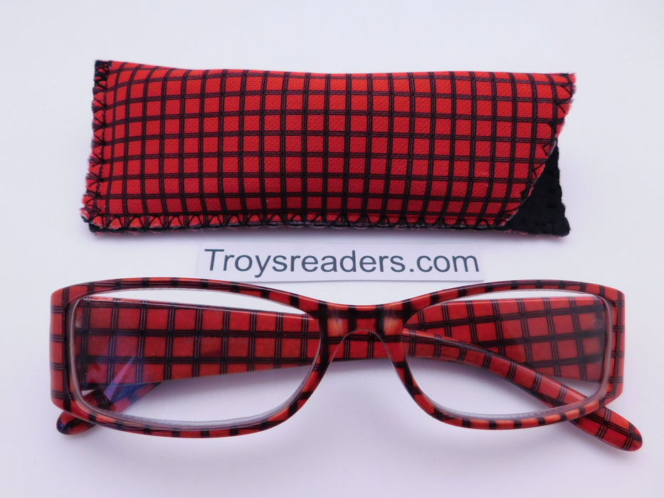 Plaid Print Readers With Case in Five Colors Reader with Display Red +1.25 