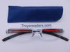 Plastic Rimless Two Tone Readers With Case in Four Colors Reader with Display Gray/Red Blue Case +1.00 