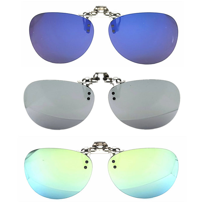 60mm Polarized Aviator with Mirrored Lenses Clip On Flip Up