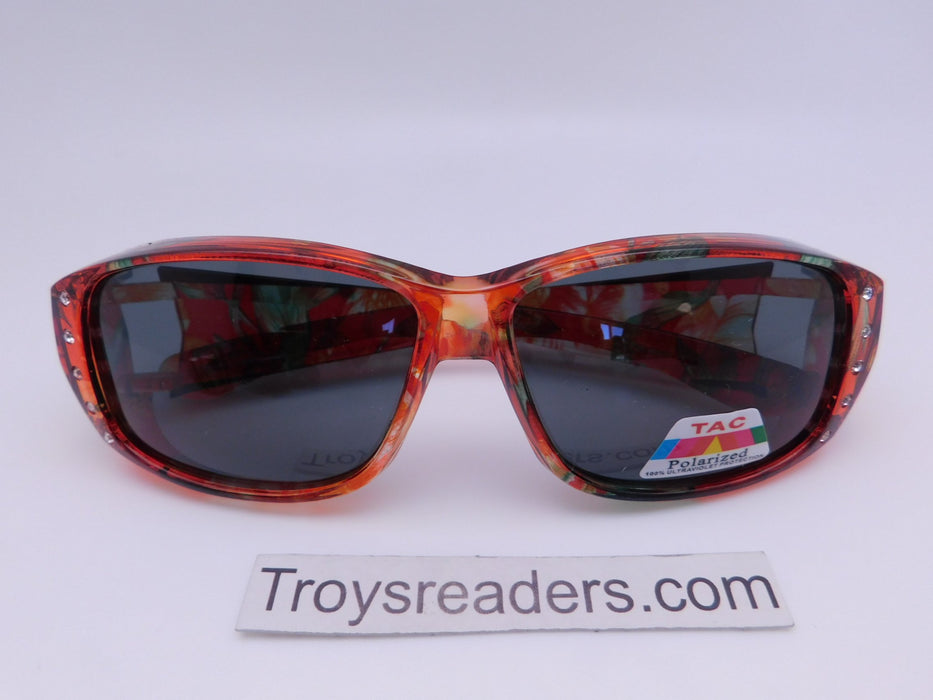 Polarized Flowery Transparent Fit Overs in Six Designs Fit Over Sunglasses Orange Hawaiian 
