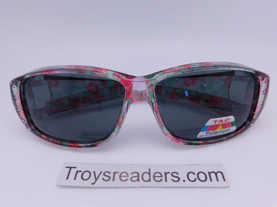 Polarized Flowery Transparent Fit Overs in Six Designs Fit Over Sunglasses Roses 1 