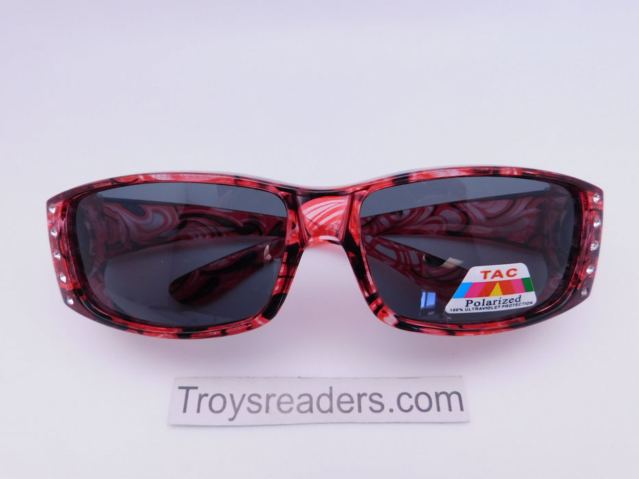 Polarized Square Glitzy Flowery Fit Overs in Five Designs Fit Over Sunglasses Red Circles 