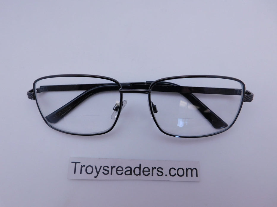 Rectangular Metal Frame Clear Bifocal Reading Glasses in Two Colors Clear Bi-focal Black +1.00 