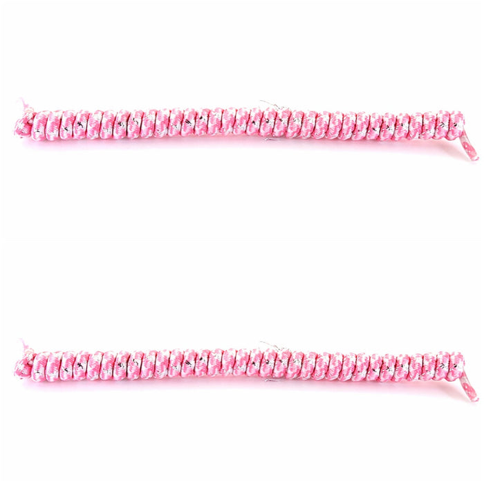 Replacement Curly Coil No Tie Shoe Lace Band For Foam Sun Visors Curly cords Pink & White Glitz Pair 