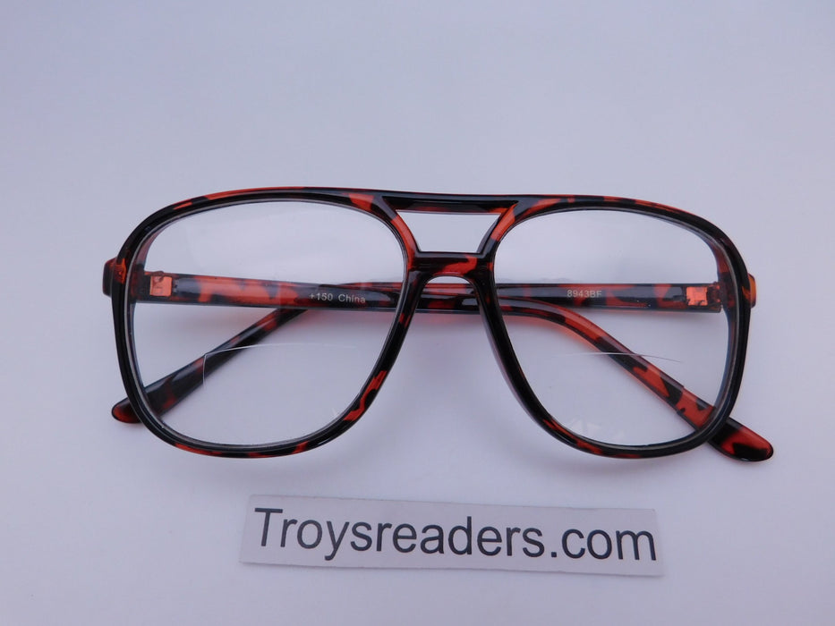 Retro Navigator Clear Bifocal Reading Glasses in Two Colors Clear Bi-focal Tortoise +1.50 