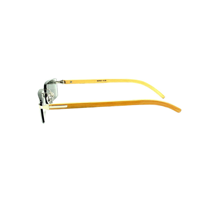 Rimless Fully Magnified Rectangular Frame Bamboo Sunglass Readers With Box Reader with Display 