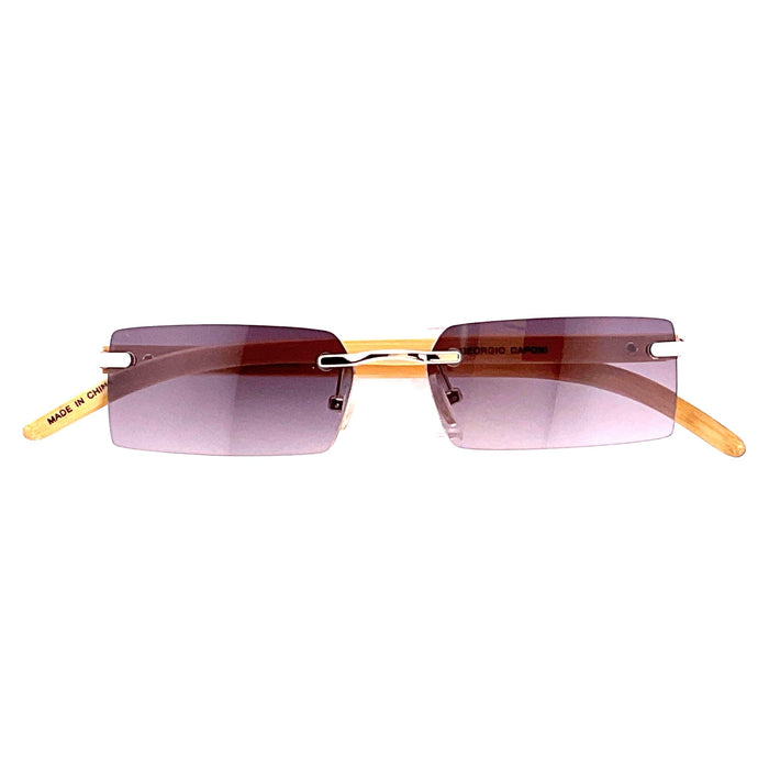 Rimless Fully Magnified Rectangular Frame Bamboo Sunglass Readers With Box Reader with Display 