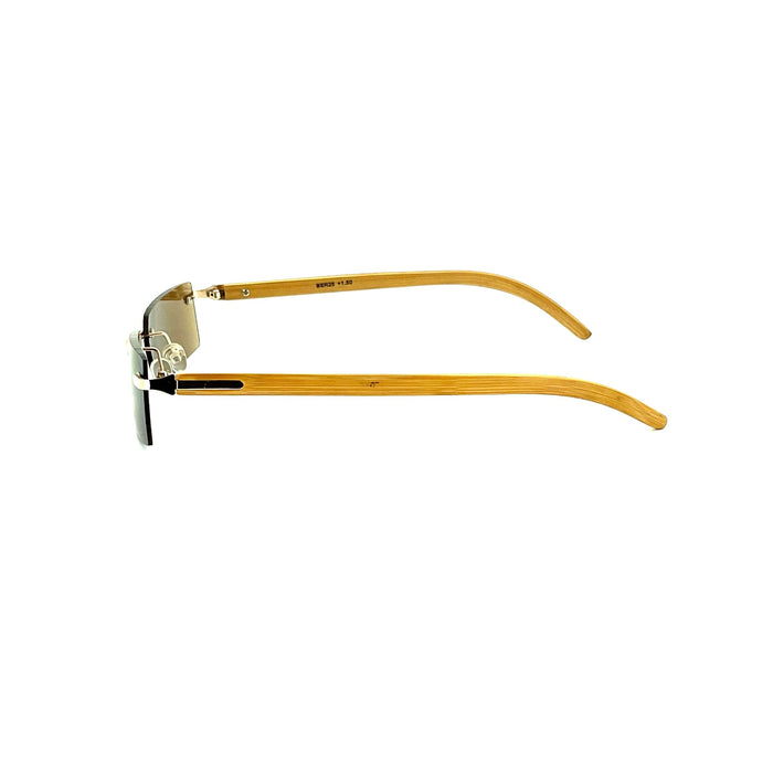 Rimless Fully Magnified Rectangular Frame Bamboo Sunglass Readers With Box Reader with Display 