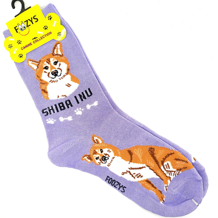 Shiba Inu Socks Foozys Unisex Crew Socks Purple 